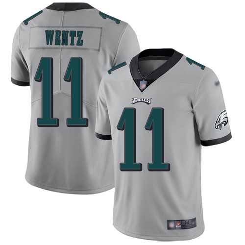 Men Philadelphia Eagles #11 Carson Wentz Limited Silver Inverted Legend NFL Jersey Football